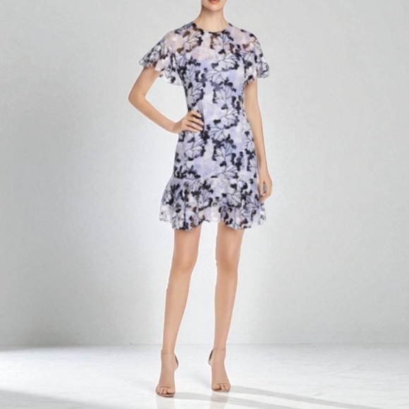 New! ELIE TAHARI Yonica Wild Iris Silk Blend Floral Burnout Dress Flounce Size 4